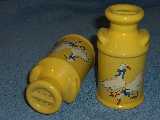 Frankoma Milk Can shakers glazed yellow with decals